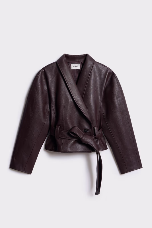 Блейзер из ткани под кожу с поясом LIME