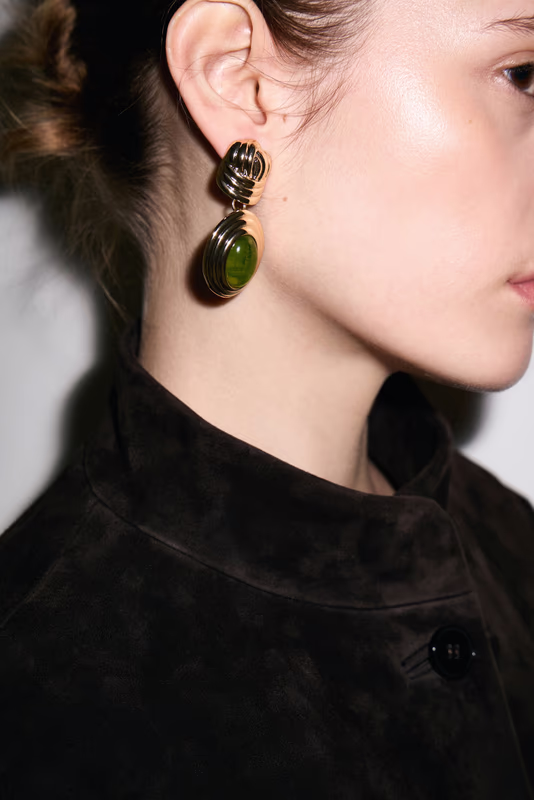 Фигурные серьги с элементом под малахит LIME